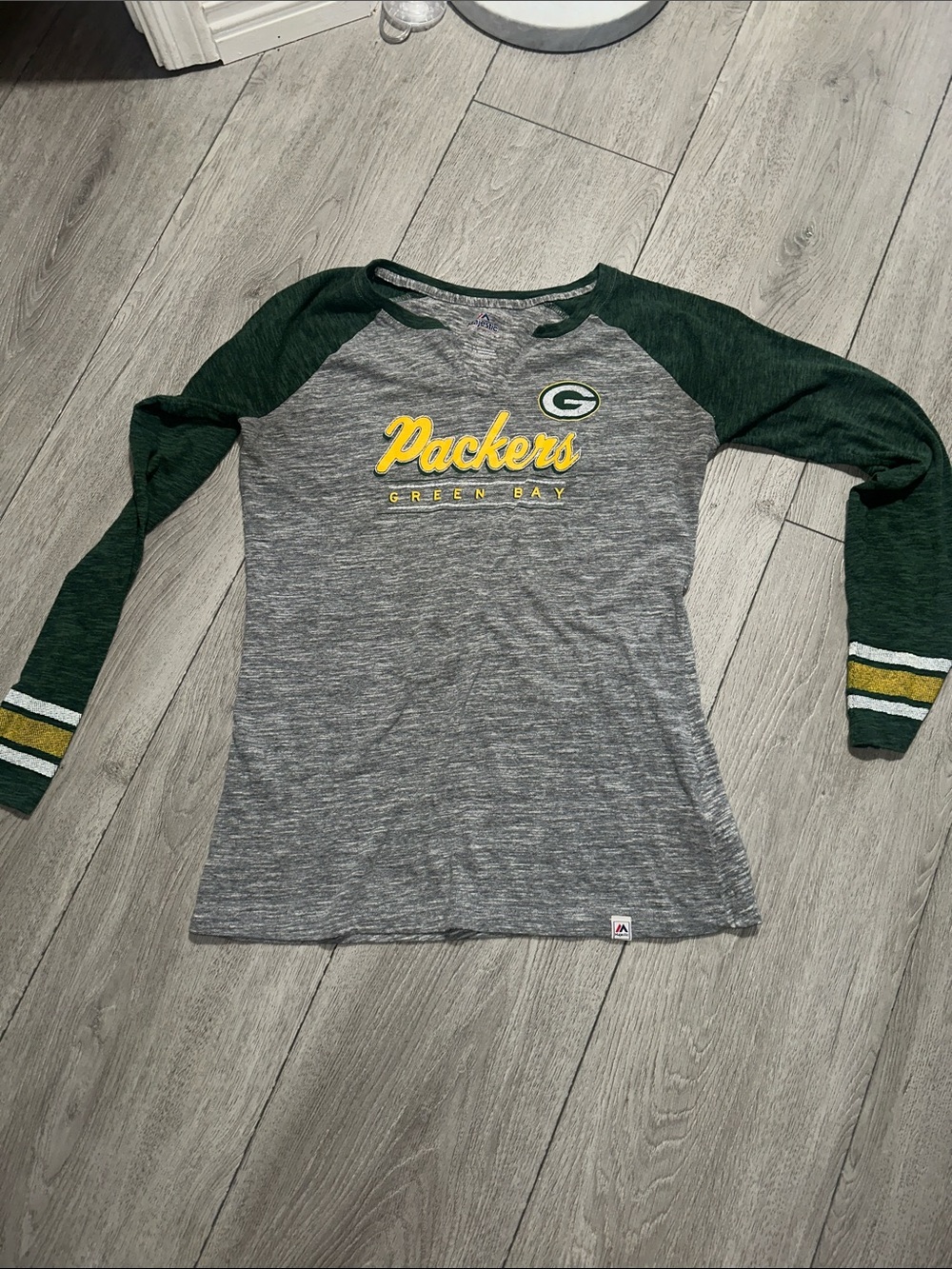 Green Bay packers football Majestic Heather Gray Athletic Tee size Large